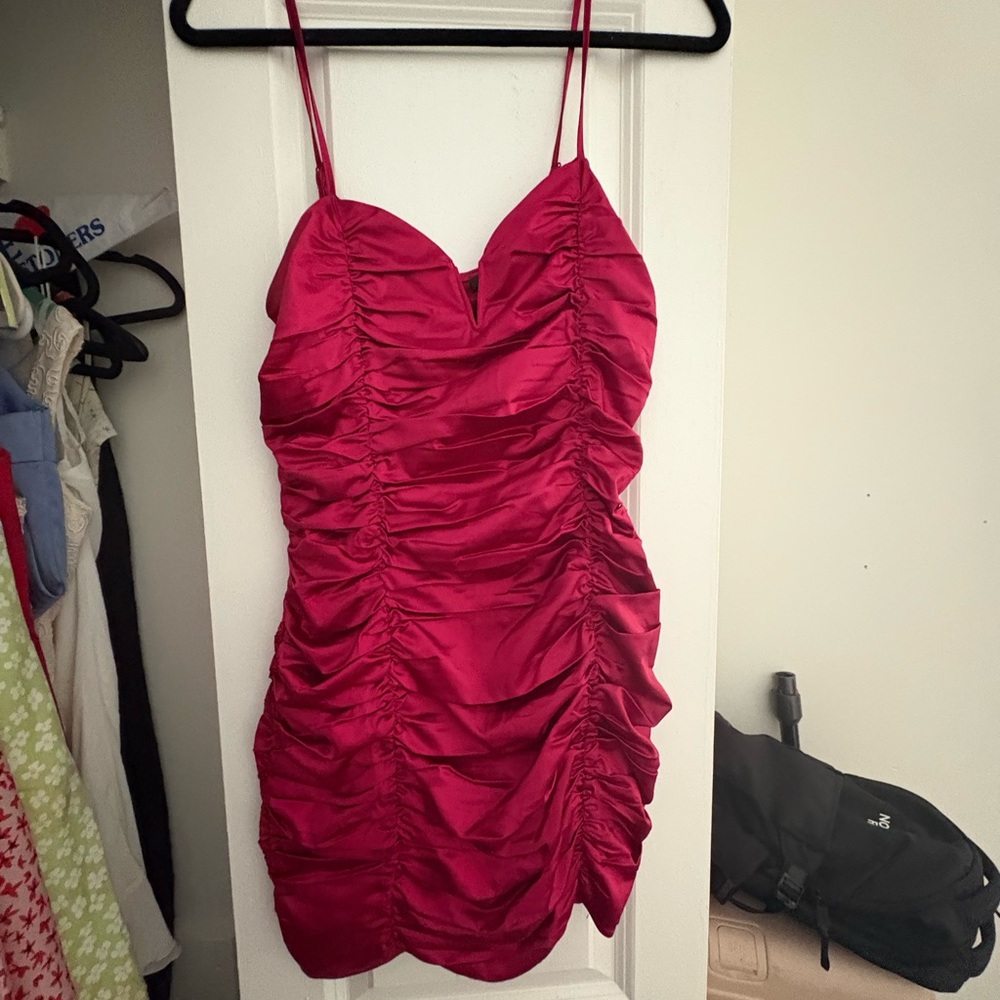 Kendall & Kylie Vibrant Pink Ruched Mini Dress